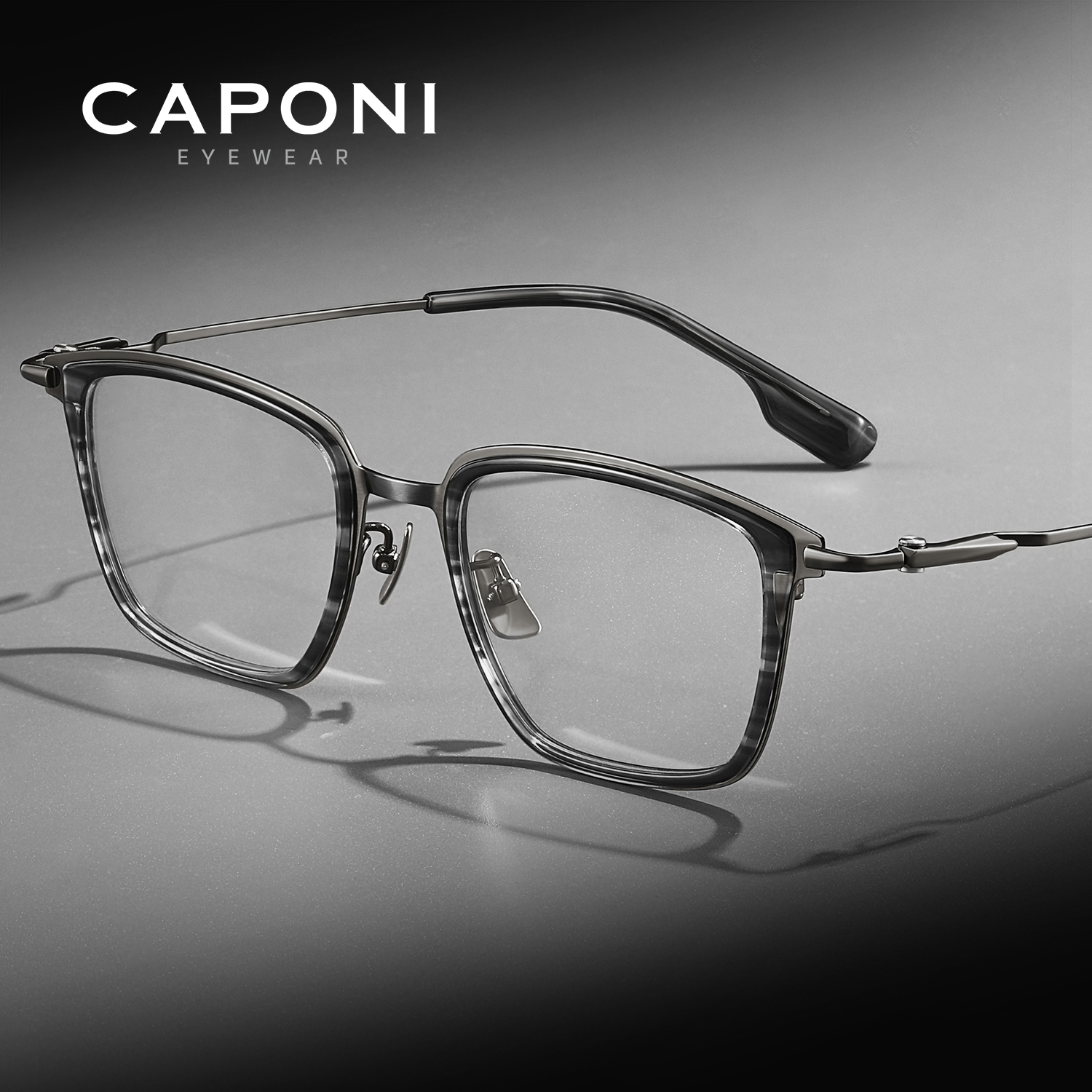 CAPONI Klassische Herren-Brillenfassung aus reinem Titan-Acetat, leichte, originale photochrome Anti-Blaulicht-Brille J35624