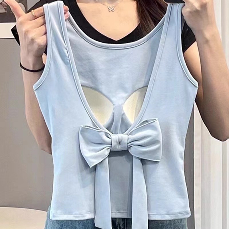 Tops sin mangas para mujer, camisetas coreanas, chaleco sin espalda con lazo y prendas de vestir sólidas acolchadas, camiseta sin mangas, camisola ajustada, chalecos de calle Hipster para niñas