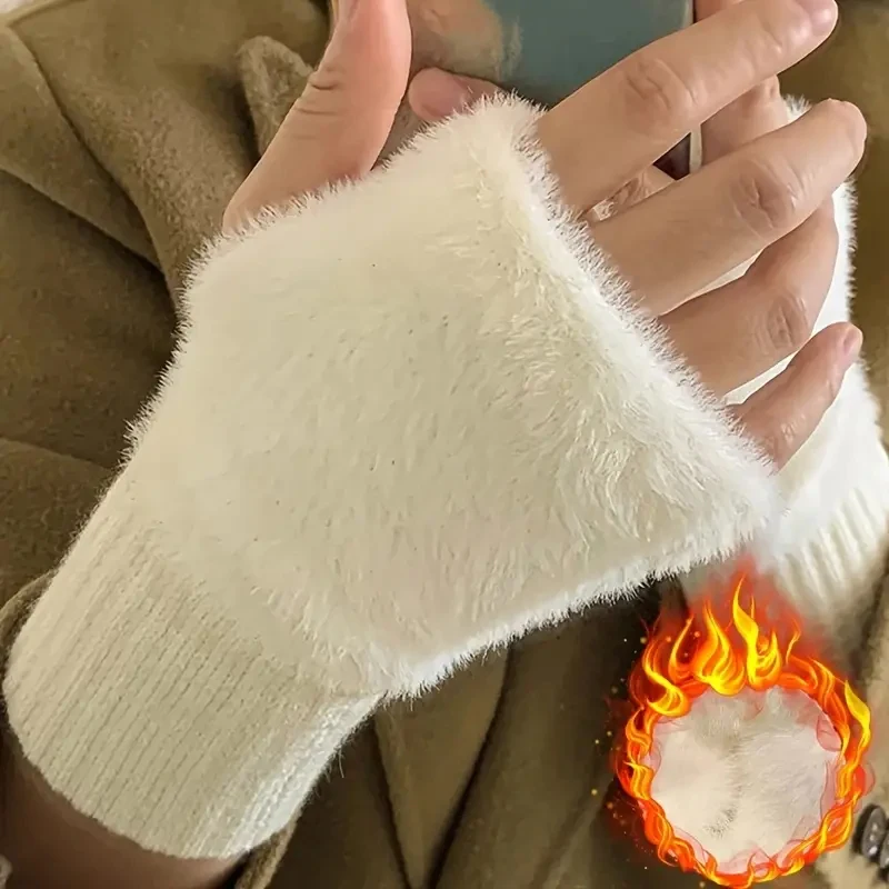 1PC- 秋と冬の女性用の暖かく耐寒性のあるハーフフィンガーグローブ、多用途で豪華でかわいいオフィスハーフフィンガーグローブ