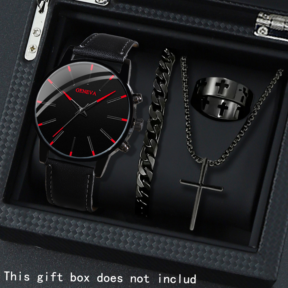 4 unids/set, relojes casuales para hombres, conjunto de relojes para hombres, reloj de cuarzo, correa de cuero PU, ¡el regalo más ideal para hombres!