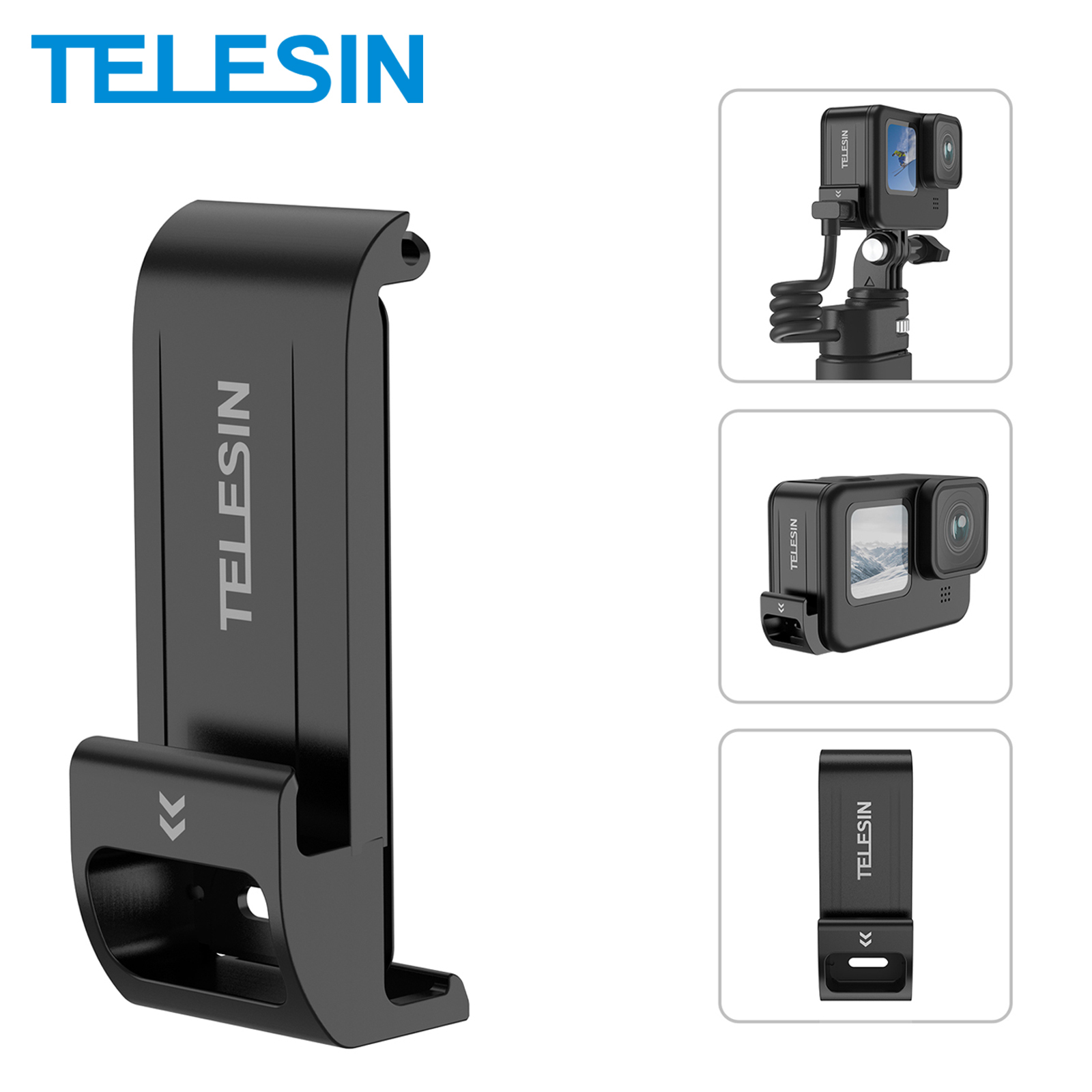 TELESIN กันน้ําด้านข้างสําหรับ GoPro 12 11 10 9 ถอดออกได้ง่าย Type-C ชาร์จพอร์ตสําหรับ GoPro 12 Hero 11 10 9 แบตเตอรี่