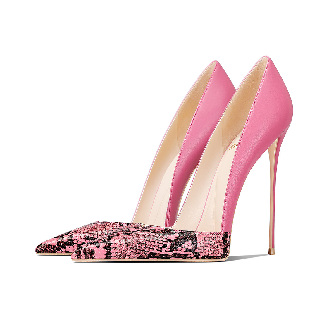 Pink Snake Print Padded High Heels Women's Spring New Arrival Pointed Toe Stiletto Flats Comfortable and Stylish