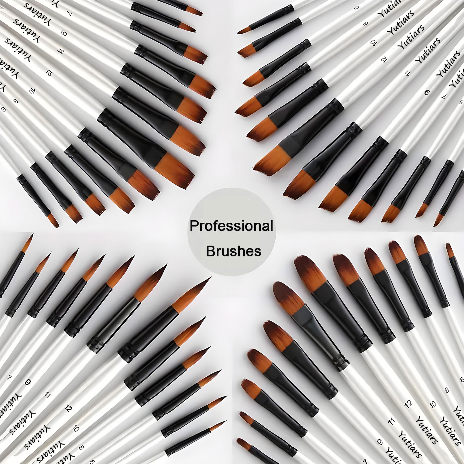 12pçs pincéis artísticos com pontas de nylon, conjunto de pincéis profissionais com cabo de madeira para pintura acrílica, aquarela e guache