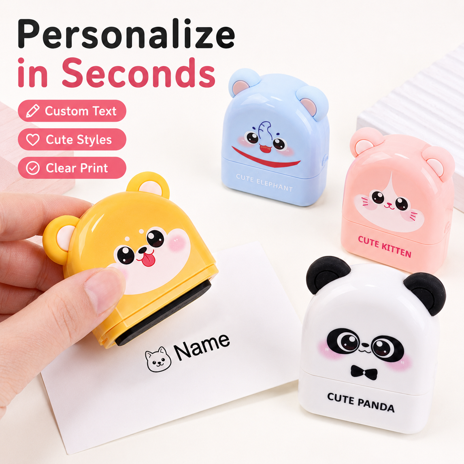 Personalized Cute Name Stamp Waterproof Clothing Label for Kids Self Ink Stamp for Kindergarten School Bags Custom Stamp