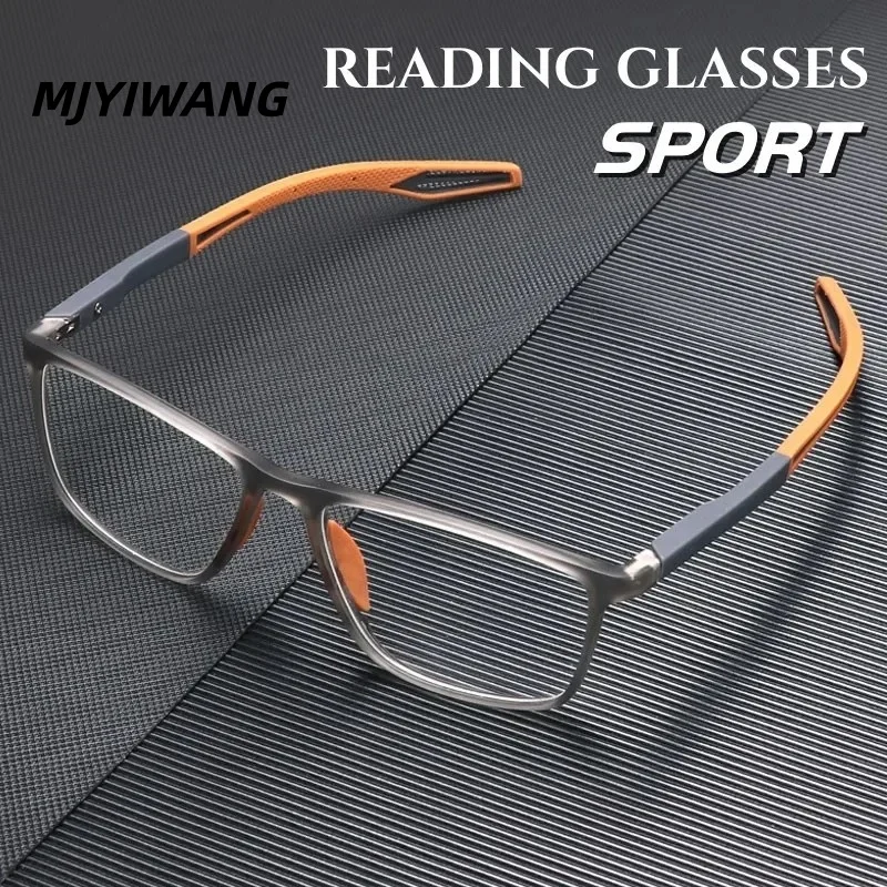 MJYIWANG Fashion TR90 Reading Glasses for Men Spring Leg Sports Presbyopia Glasses Anti Blue Light Glasses +100 ~+400