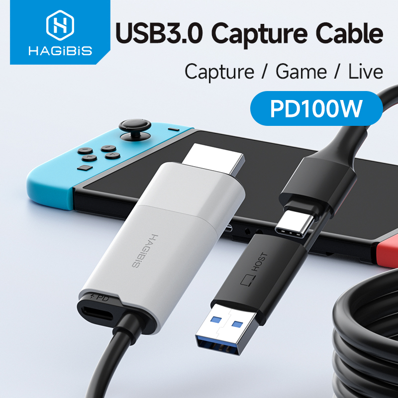 Hagibis USB 3.0 Videoaufnahmekarte HDMI zu USB-A/Typ-C Capture-Kabel PD 100 W für Quest 3 Switch Gaming Live-Streaming-Recorder