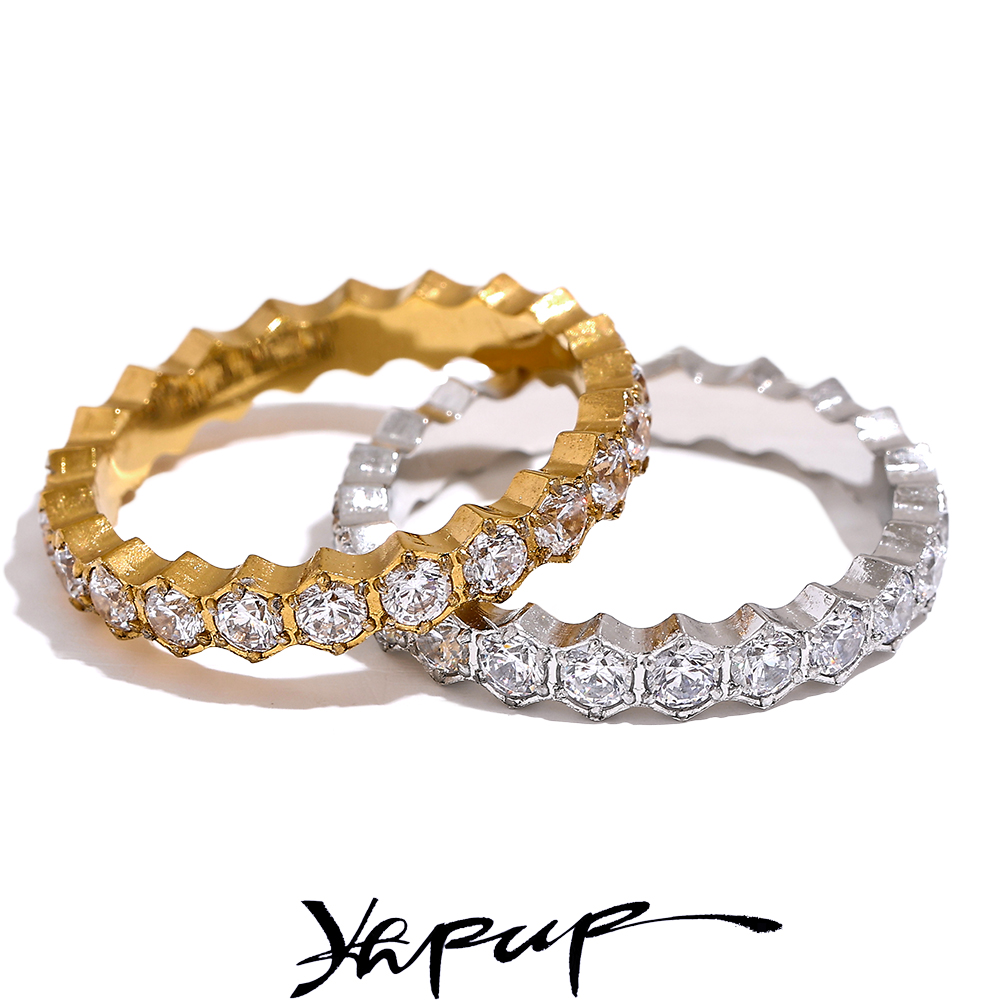 Yhpup squisito bianco cubico zirconi bling acciaio inossidabile classico sottile chic anello di fidanzamento di lusso regalo di gioielli di moda per matrimoni
