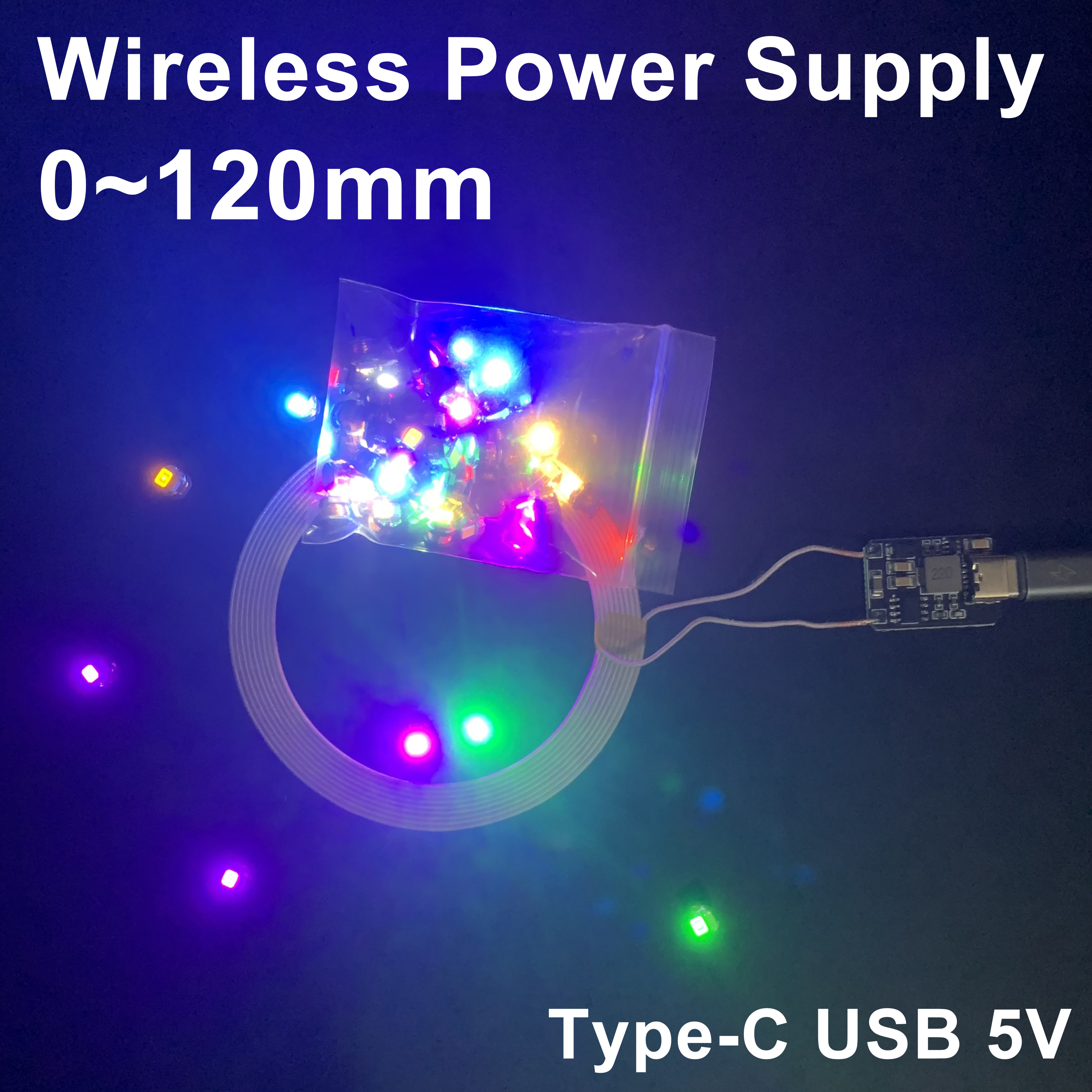 [ 0-120mm Wireless Power Supply ] USB 5V Wireless Transmitter Coil Induction 5PCS Receiver LED Light Lamp DIY Model Gundam Toys