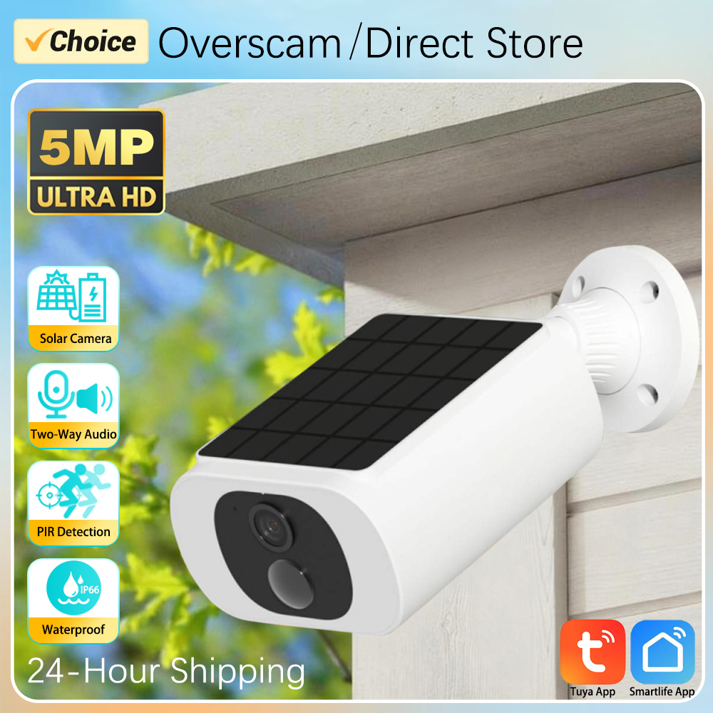 Cámara Solar Inalámbrica con Batería para Exteriores Tuya Smartlife de 5MP, WIFI, Detección de Movimiento PIR, Visión Nocturna en Color, Audio Bidireccional