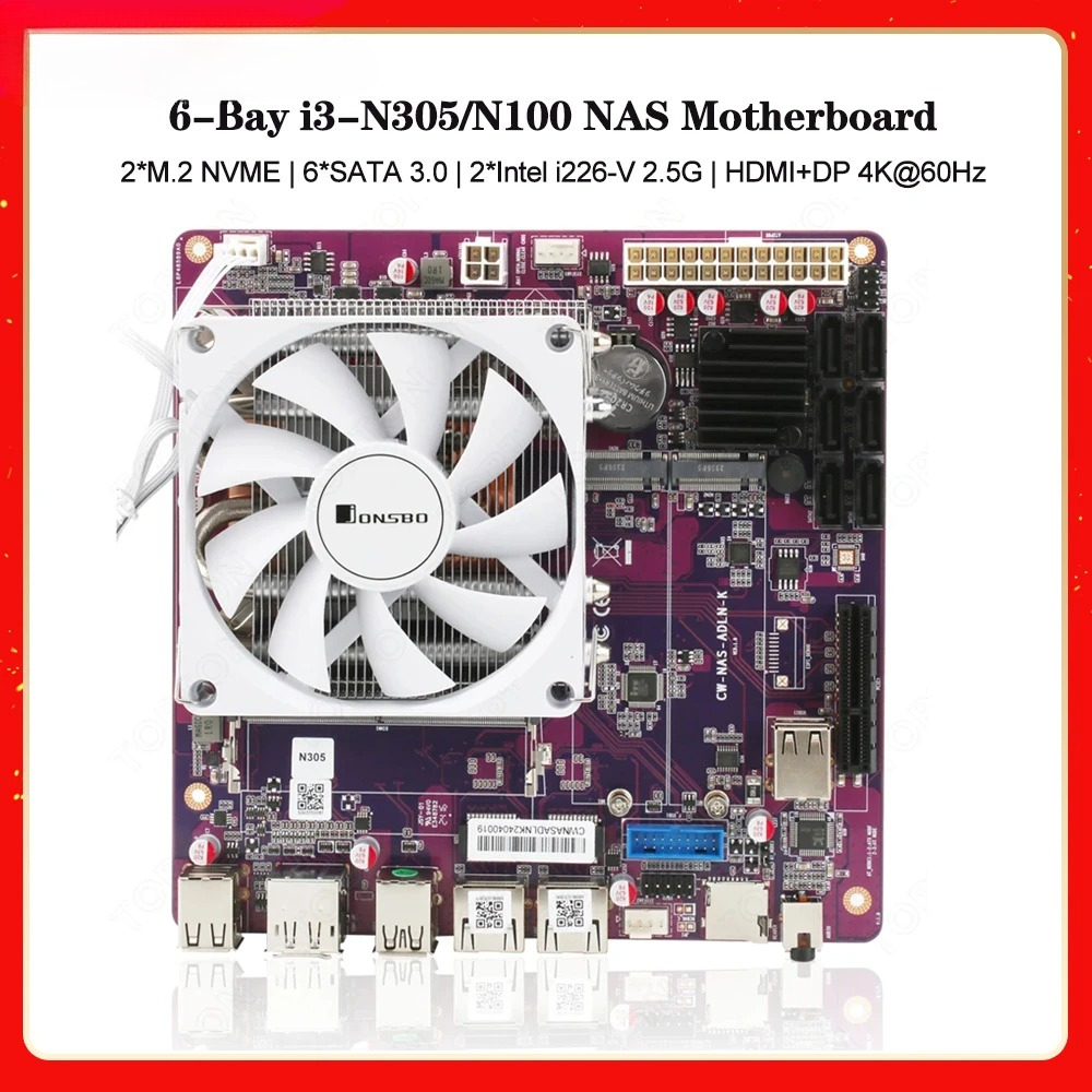 Nova Placa-Mãe Mini ITX NAS CWWK 6-Bay i3-N305 N100 1*PCIEx4 2*Intel i226-V 2.5G 2*M.2 NVMe 6*SATA3.0 1*DDR5 Roteador Firewall