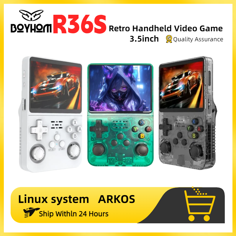 Retro Handheld R36S คอนโซลวิดีโอเกมระบบ Linux 3.5 นิ้วหน้าจอ IPS แบบพกพาเครื่องเล่นวิดีโอ 64GB 128GB