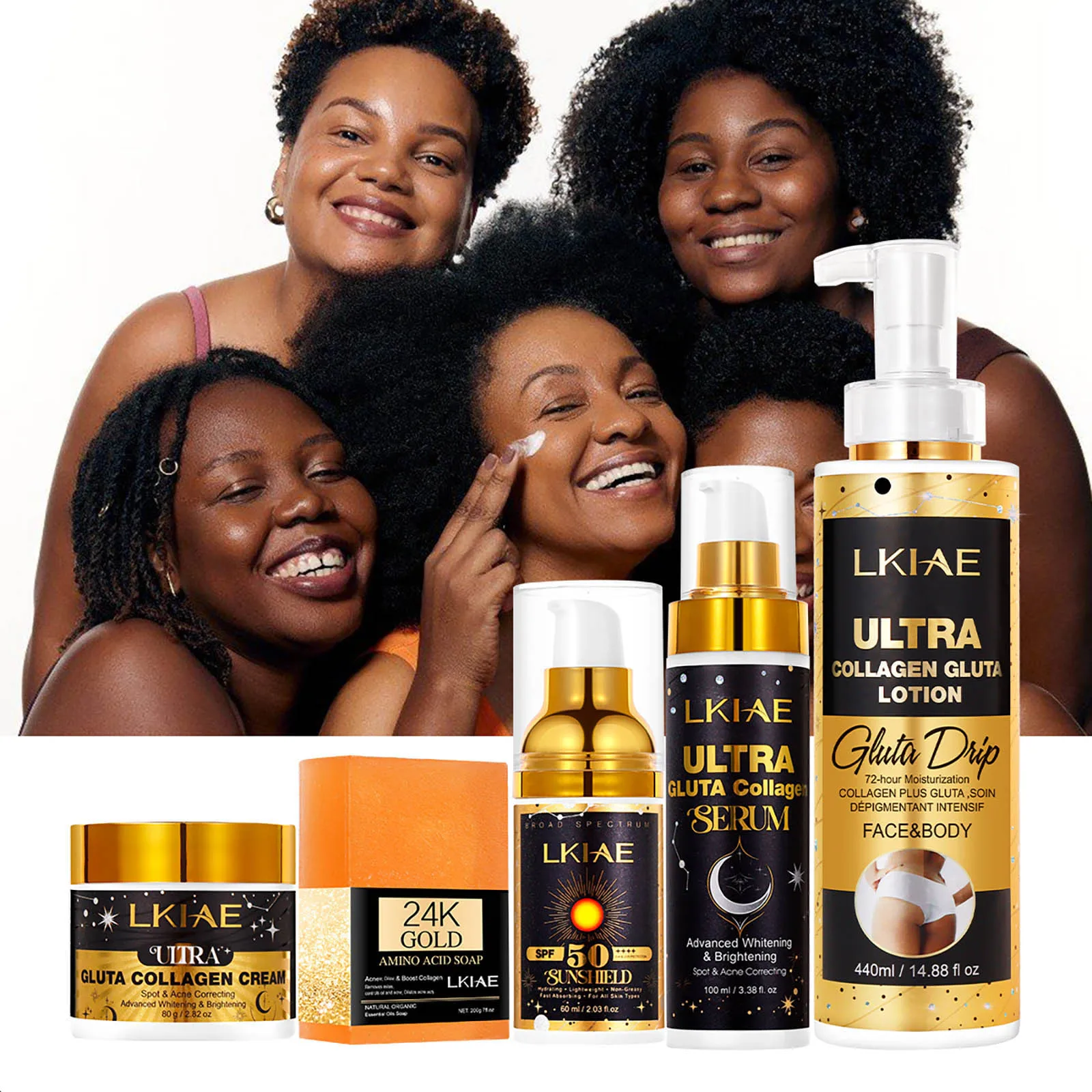 LKIAE Ultra Glutathione and Collagen Whitening Skin Care Set, Moisturizing, Reduce Dark Spots, Melanin, Hyperpigmentation