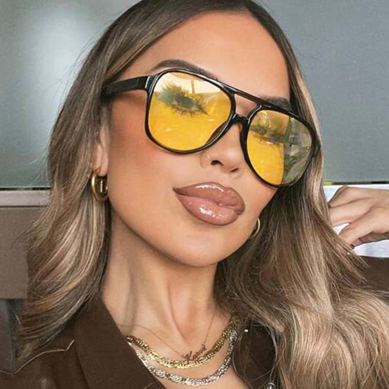 Nieuwe Mode Vintage Zonnebril Vrouw Merk Designer Dubbele Bruggen Zonnebril Vrouwelijke Snoep Kleuren Clear Lens Oversized Shades