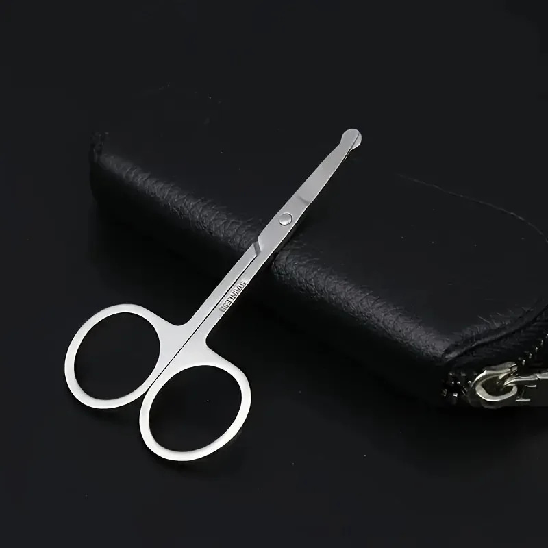 Portable Black Round Head Manual Nose Hair Trimmer, Stainless Steel Safe Anti-Pull Nose Trimming Tool for Adults