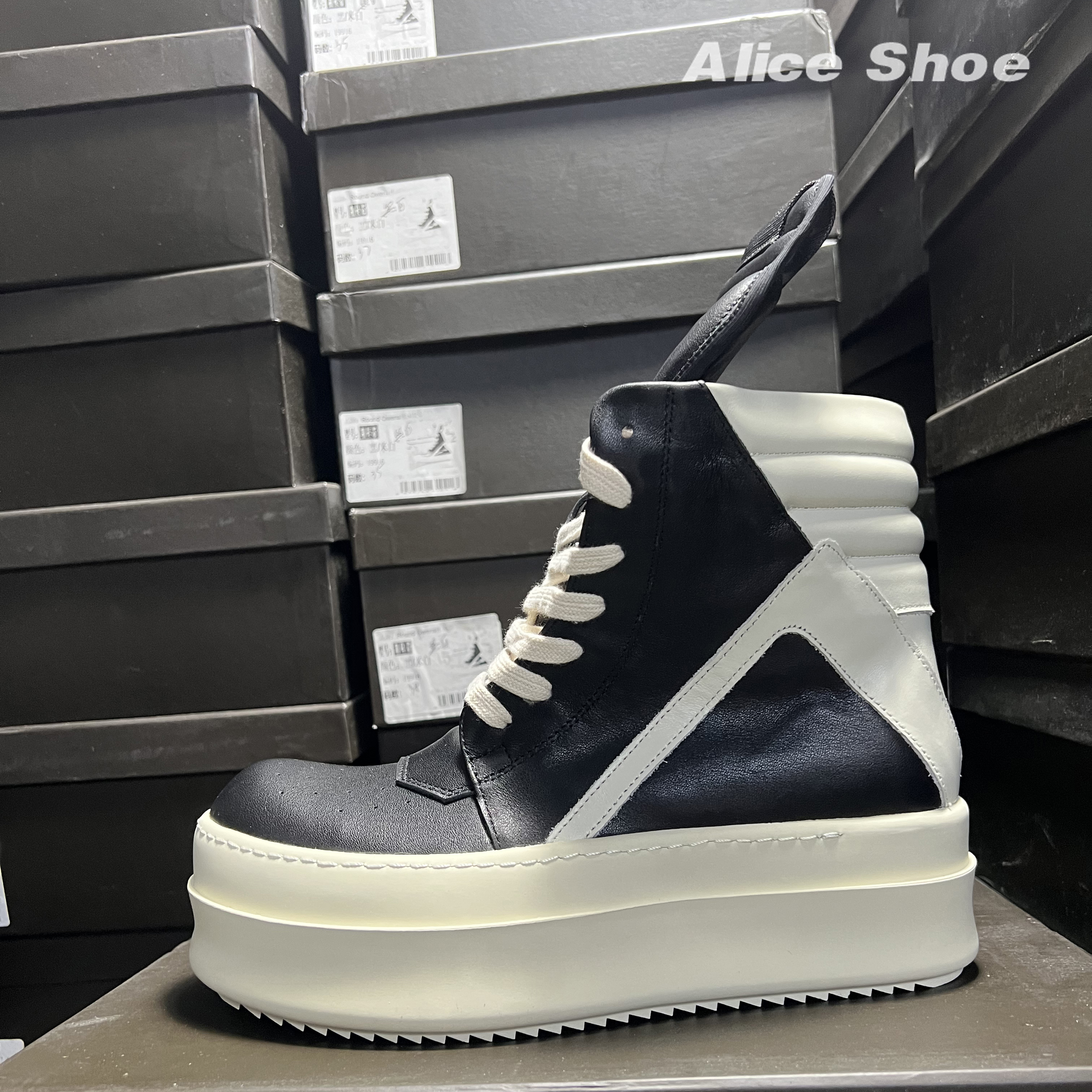 Sepatu Bot Pergelangan Kaki Wanita Desainer Platform Tinggi 6Cm Gaun Anak Perempuan Mewah Kasual Asli Sepatu Jalan Datar Ritsleting Kulit Geobasket Hitam