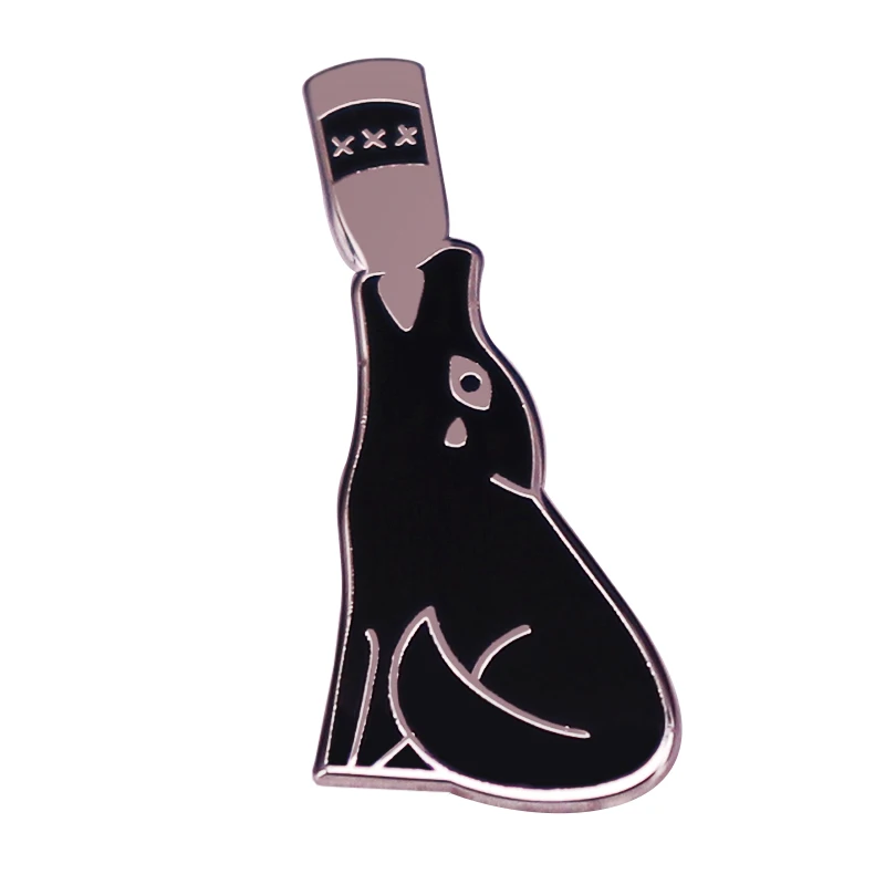Soporte de botella de vino de lobo para beber, Pin esmaltado, lobo aullando, broche de perro llorón, Animal divertido, joyería novedosa