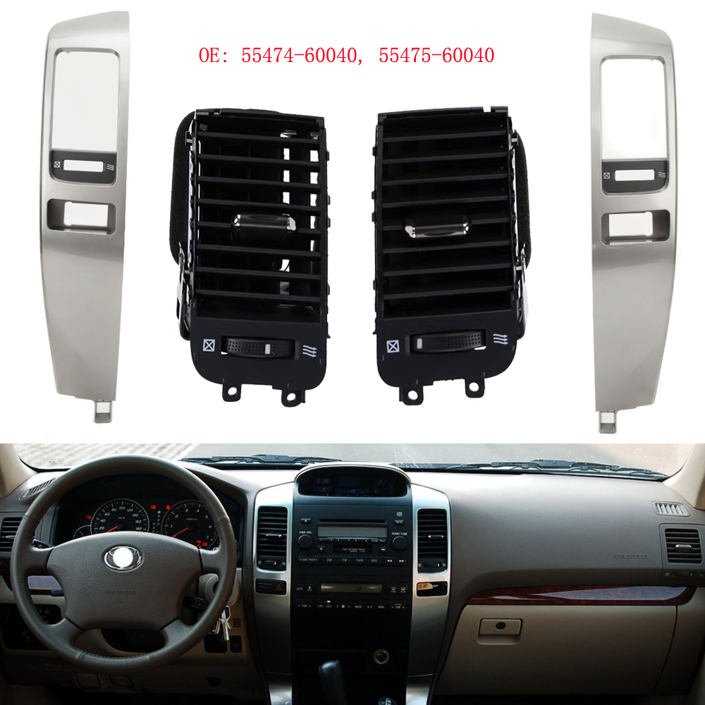 Rejilla de ventilación de aire A/C, marco decorativo plateado para Toyota Land Cruiser Prado LC120 2003-2009