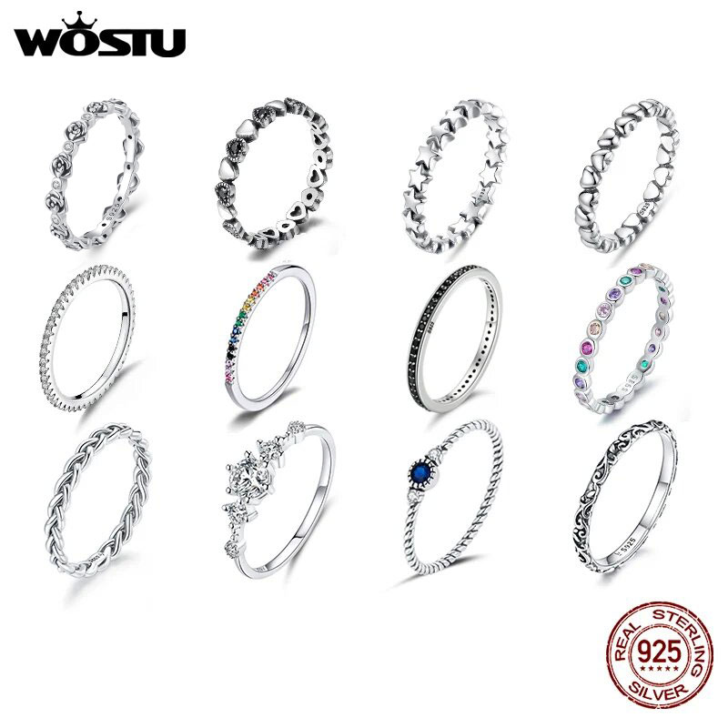 WOSTU-Anillos simples de Plata de Ley 925 europea para mujer, joyería Original de corazón de compromiso con circonita, para boda