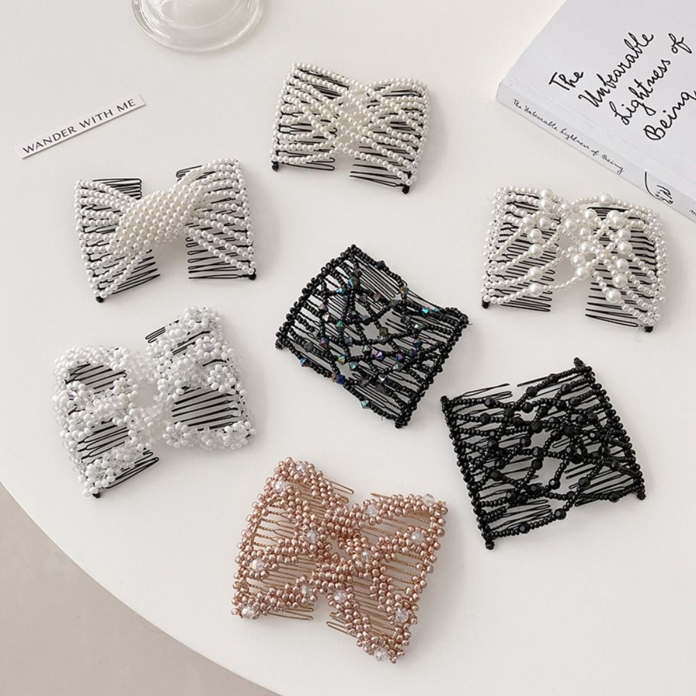 Épingle à cheveux élastique perle en plastique, nouvel outil de coiffure, papillon, pince de paupières, peignes losange, double face, chignon fille