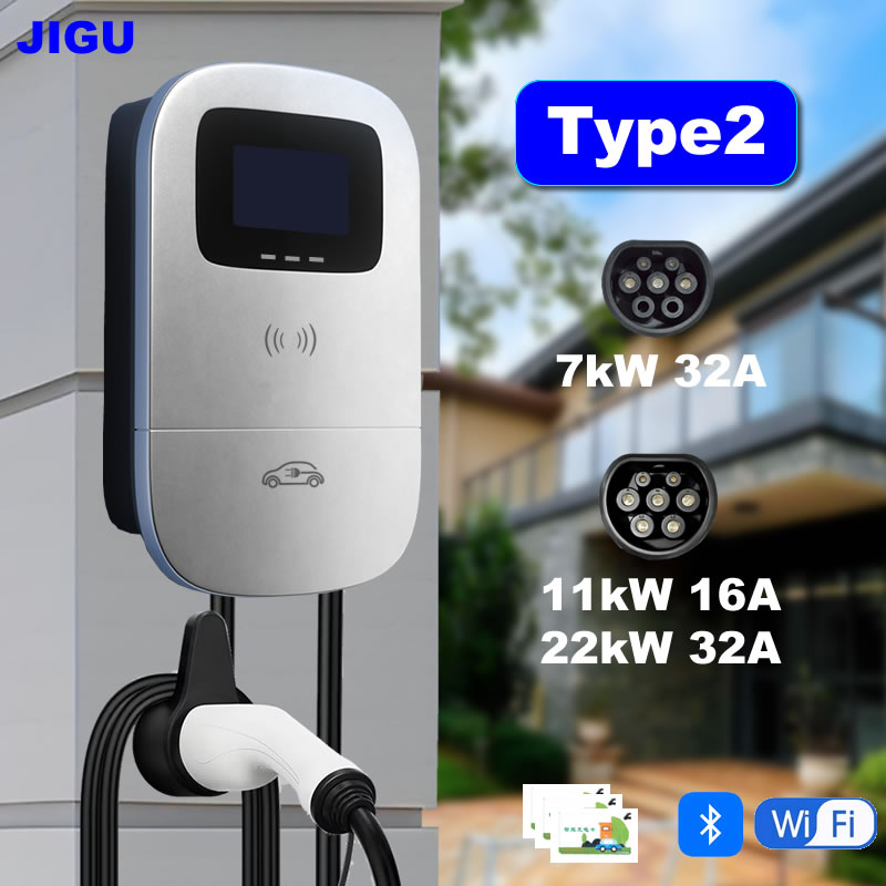 JIGU 7 кВт, 11 кВт, 22 кВт, зарядная станция для электромобилей, автомобильная зарядная станция Type2 Wallbox, зарядное устройство для электромобилей с приложением Bluetooth или WIFI