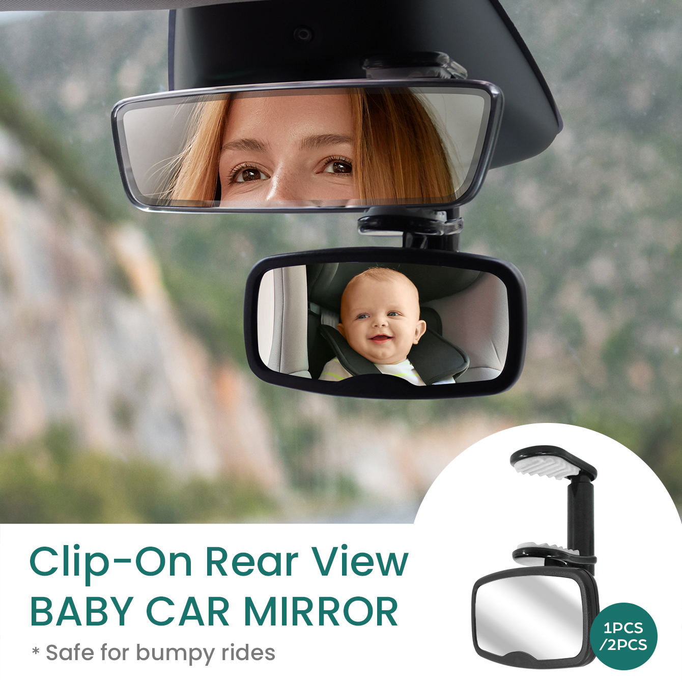 1pc & 2pc inquebrável & shakeproof para frente espelho de carro do bebê-clipe no espelho do carro para o bebê, itens essenciais para recém-nascidos