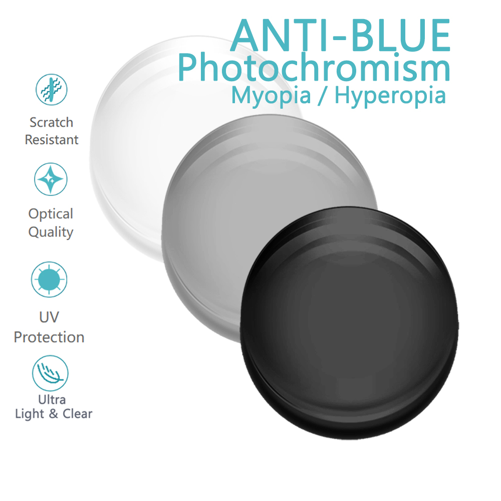 Ein Paar progressive Multifokus-, photochrome und anti-Blue-Ray-optische Linse, Myopie, Presbyopie, Index 1,56 1,61 1,67