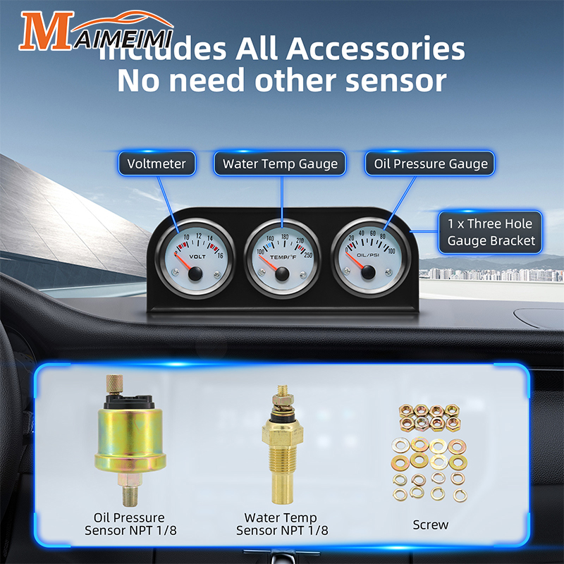 油圧計キット,トリプルメーター,3 in 1,水温計,電圧8-16v,100-250,0-100psi,車,SUV,トラック用