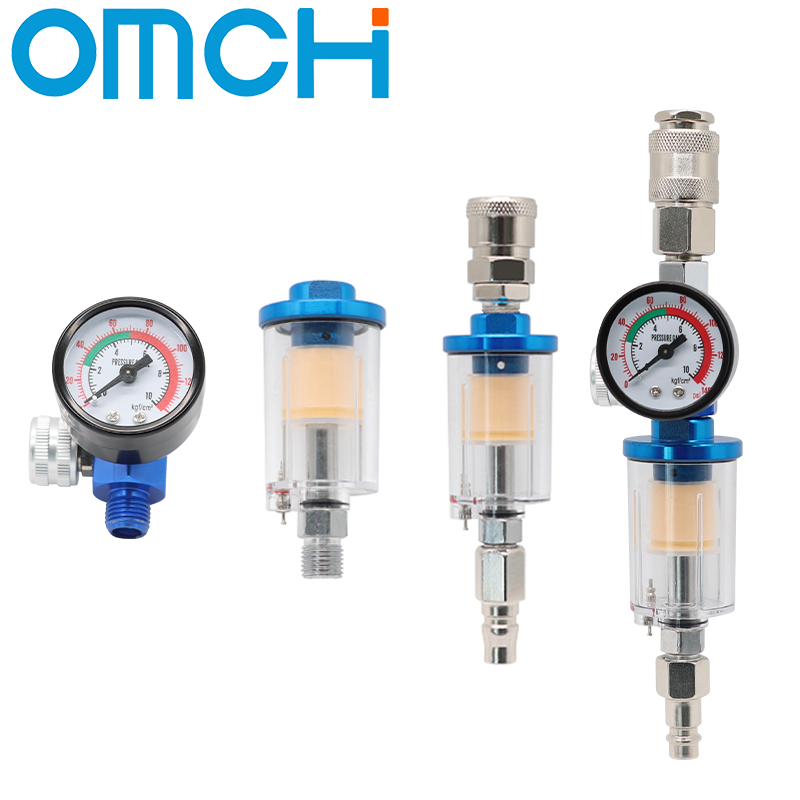 OMCH Spray Gun air flow regulator Gauge In-line Oil Water Trap Filter Separator JP/EU/US Adapter Pneumatic Tools For Airbrush