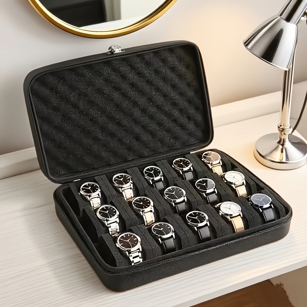 Scatola portaoggetti avanzata per orologi, scatola portaoggetti per orologi con 15 slot per schede, scatola porta gioielli portatile, vetrina, adatta per la casa