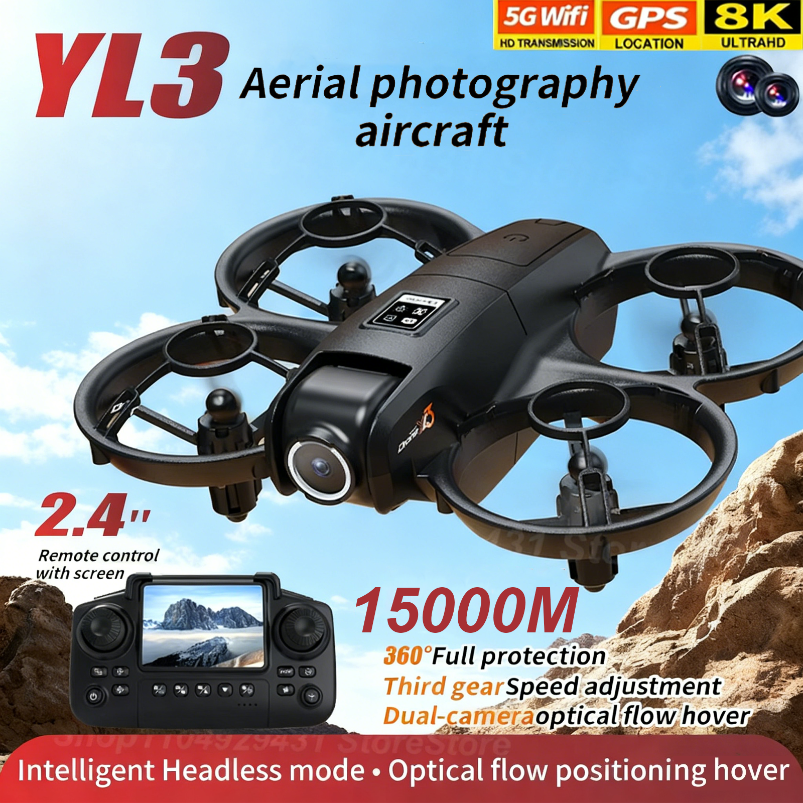 Novo Drone YL3 RC 2026 2.4G 5G GPS Profissional com Câmera Dupla de Alta Definição 8K, Controle Aéreo, Brinquedo Quadricóptero, Avião, Presente para Meninos