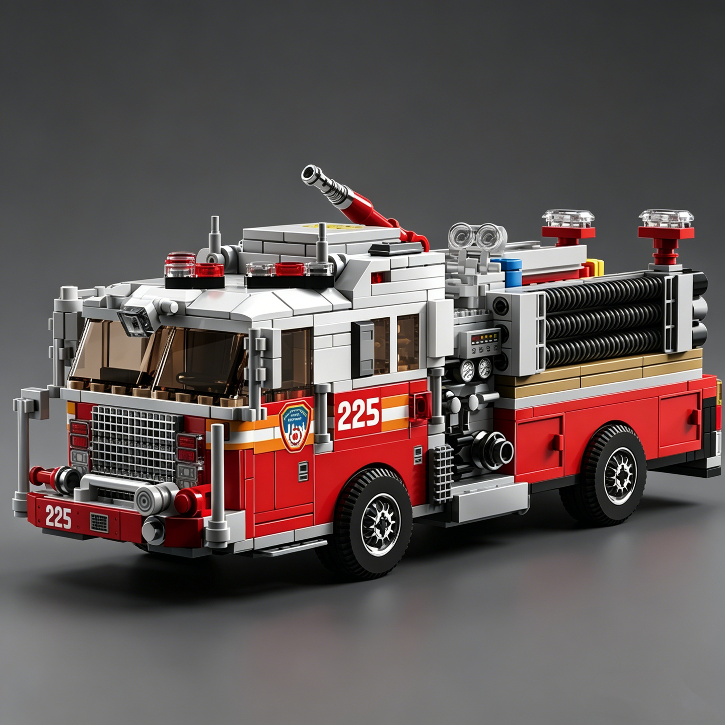 City Series - Kit de modelo de bloques de construcción del camión de bomberos americano “Responder”: Vehículo policial con bomba de alta presión de juguete