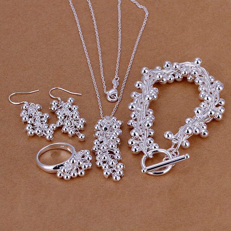 925 argent Sterling chaud cadeau de noël rétro créatif solide perle raisin collier pour bracelet boucles d'oreilles bague ensembles de bijoux