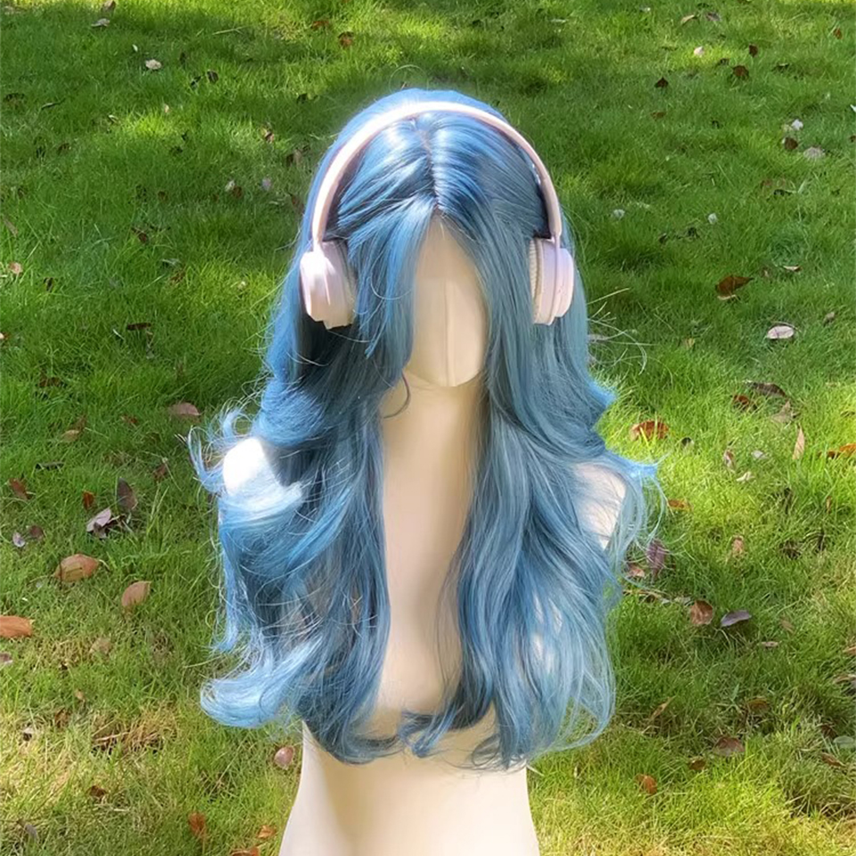 22 Polegada mar cor azul perucas sintéticas parte média longo natural ondulado peruca de cabelo para mulheres cosplay drag queen festa resistente ao calor