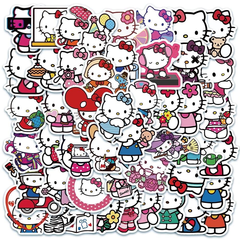 50 pièces Sanrio série Hello Kitty Kuromi autocollants mignon multi-usages autocollants imperméable décoratif réfrigérateur ordinateur autocollants