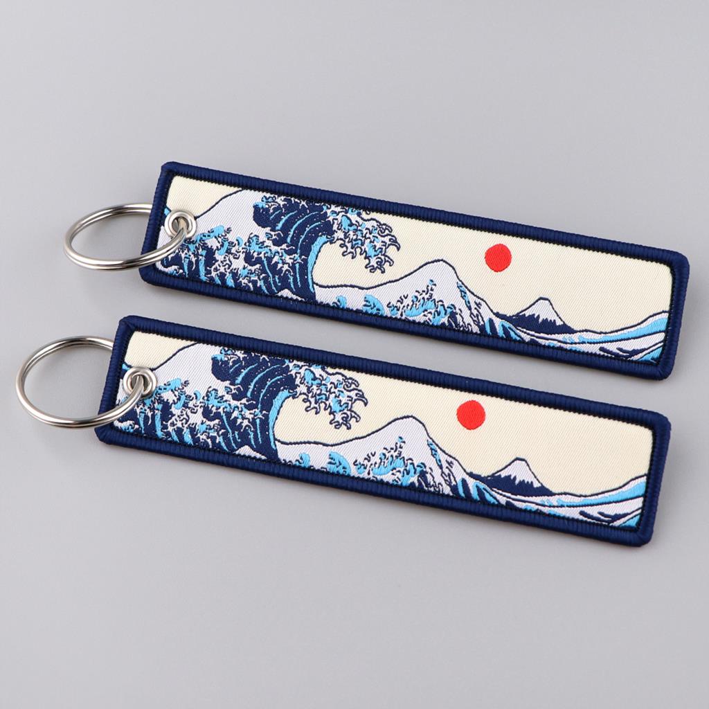 Ondas japonesas Arte Desenho Bordado Key Fobs, Motocicletas Chaveiro, Chaveiros, Acessórios Cosplay, Mochila, Presente