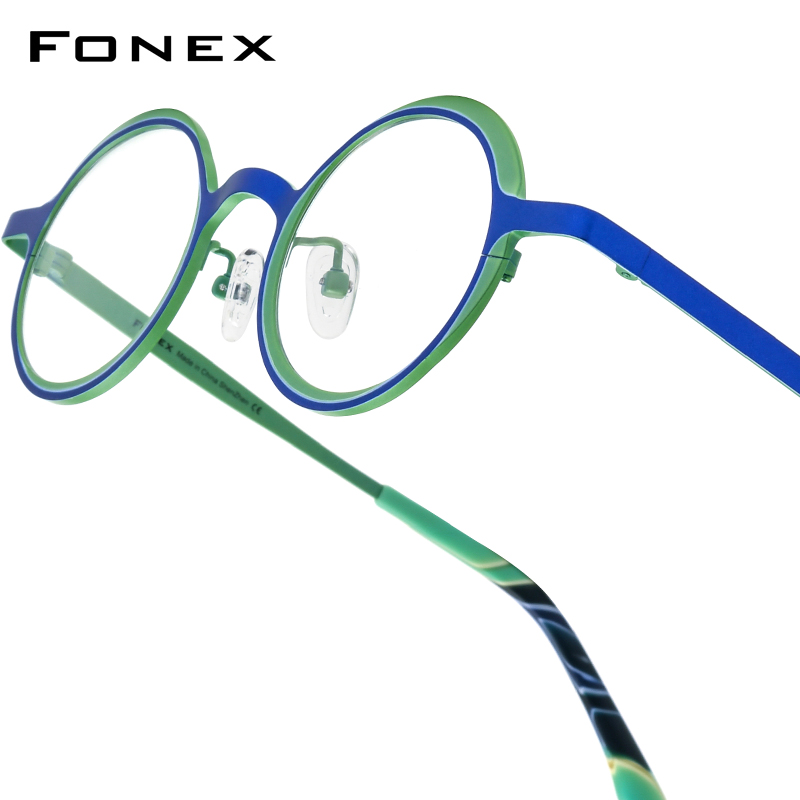 FONEX Titanium Glasses Frame Women 2025 New Fashion Brand Design Retro Vintage Round Eyeglasses Men Ultralight Eyewear 85774