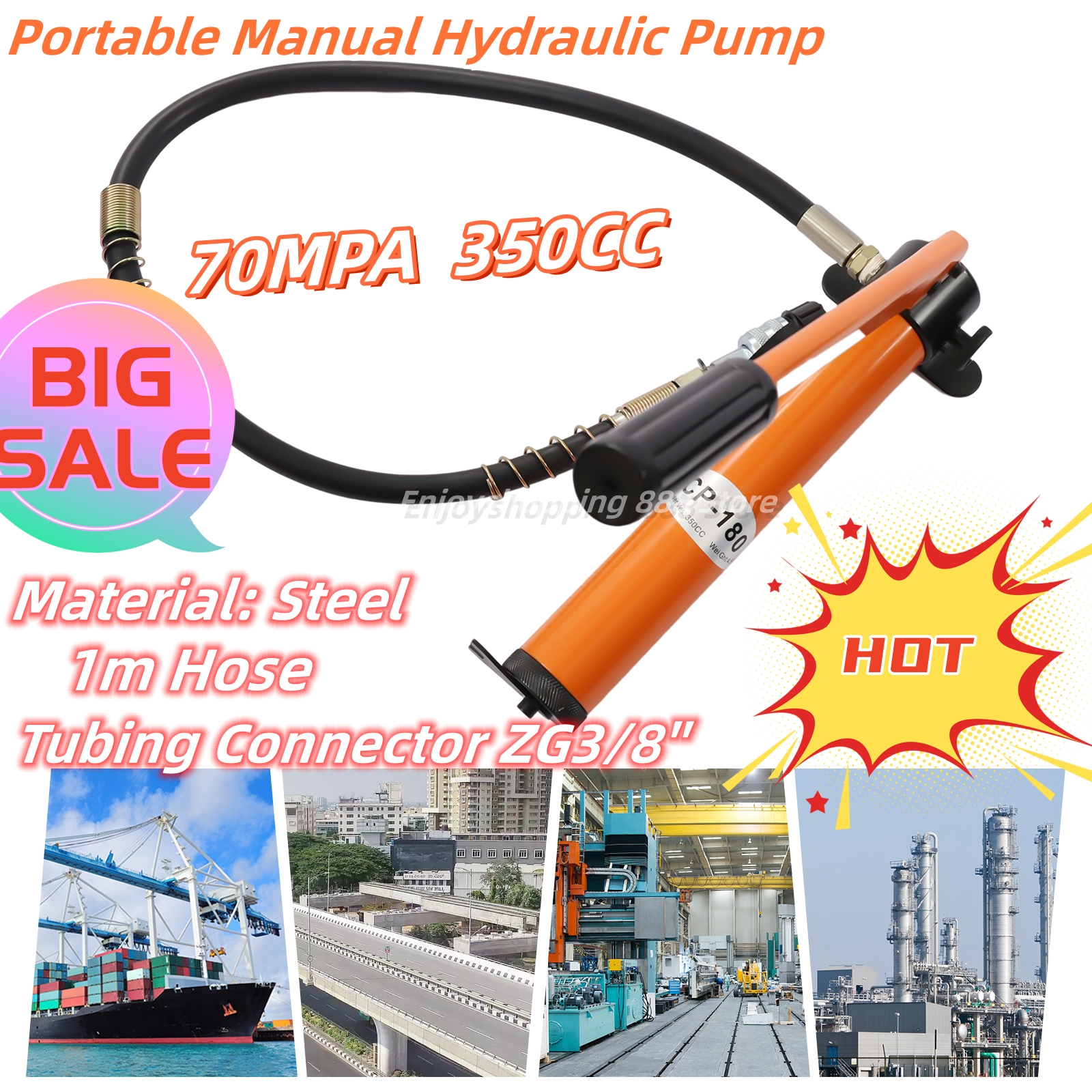 Draagbare handmatige hydraulische pomp Ram 10000psi 70MPA gescheiden type met 1m hogedrukolieleiding