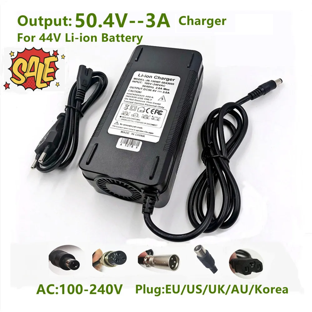 Chargeur de batterie au Lithium 50.4V 3A, pour batterie Li-ion 12S 44.4V, prise de haute qualité EU/US/UK/AU