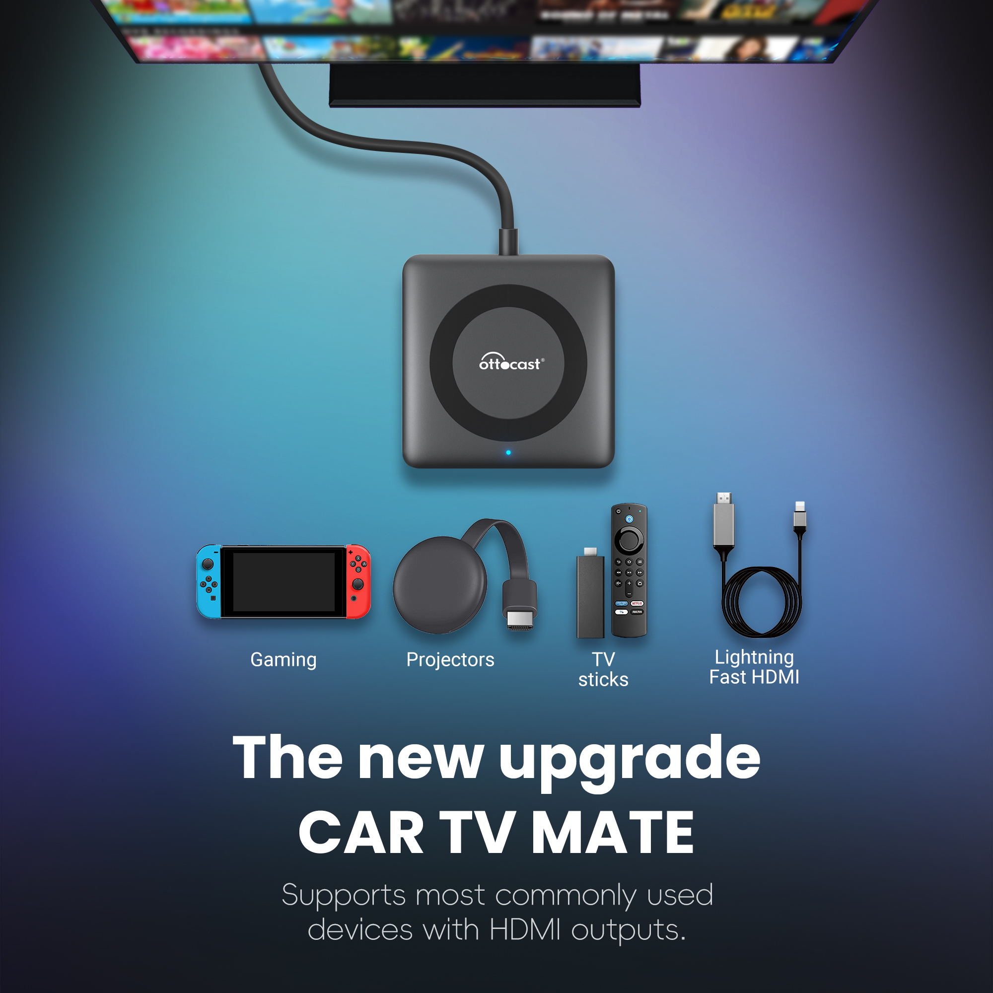 OTTOCAST Car TV Mate C3 Adapter multimedialny Bezprzewodowy adapter CarPlay Konwerter wideo Akcesoria samochodowe do wejścia HDMI dla TV Stick