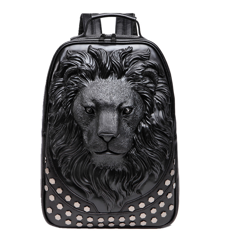 3D Reliëf Leeuwenkop Studded Rivet Gother Mannen Rugzak Vrouwen Lederen Soft Travel Punk Rock Rugzak Laptop Wholsale Link