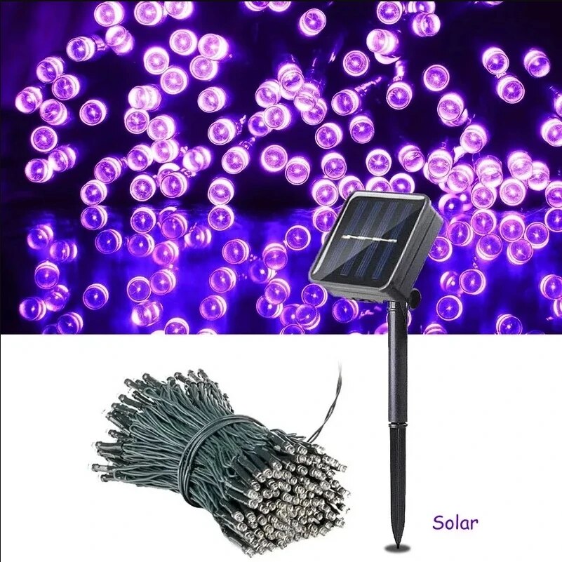 ไฟเชือกสวยงามไฟสนามพลังแสงอาทิตย์แถบไฟ LED 8สีอบอุ่น/ม่วง/RGB โคมไฟพลังงานแสงอาทิตย์โคมไฟตกแต่งคริสต์มาสแบบมาลัยกันน้ำ