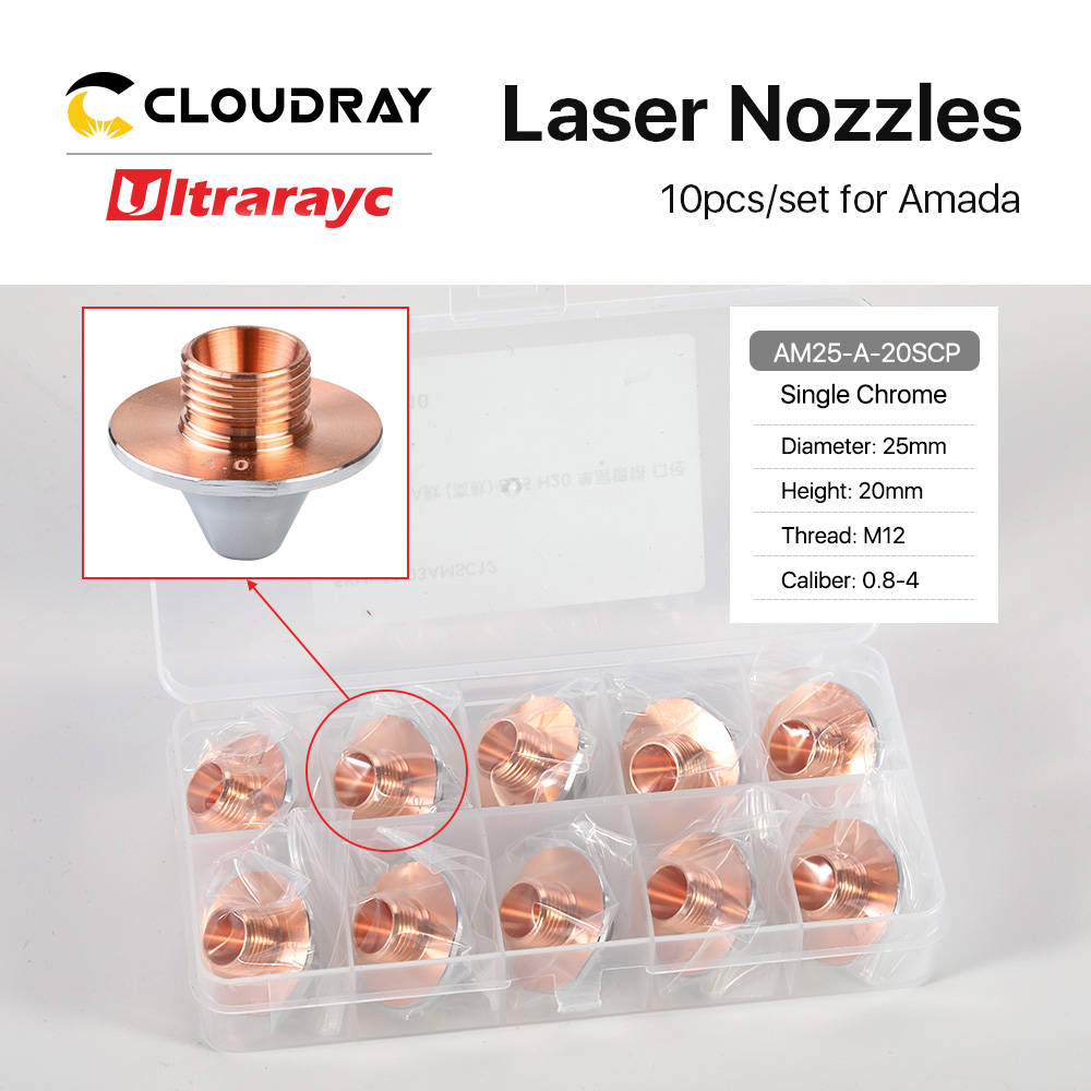 Ultrarayc 10 sztuk/zestaw dysza do Amada stal węglowa pojedyncza podwójna warstwa chromowane warstwy D25 H20 M12 kaliber 0.8mm-4.0mm