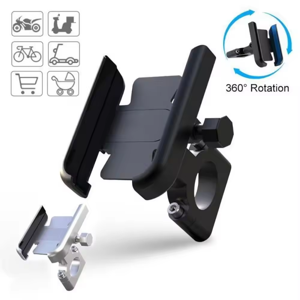 Penyangga Ponsel Aluminium untuk Sepeda, Penyangga Ponsel Universal untuk Sepeda, Cocok untuk Ponsel 4-7 inci, Tahan Air, Anti Guncangan, Dudukan Ponsel Motor