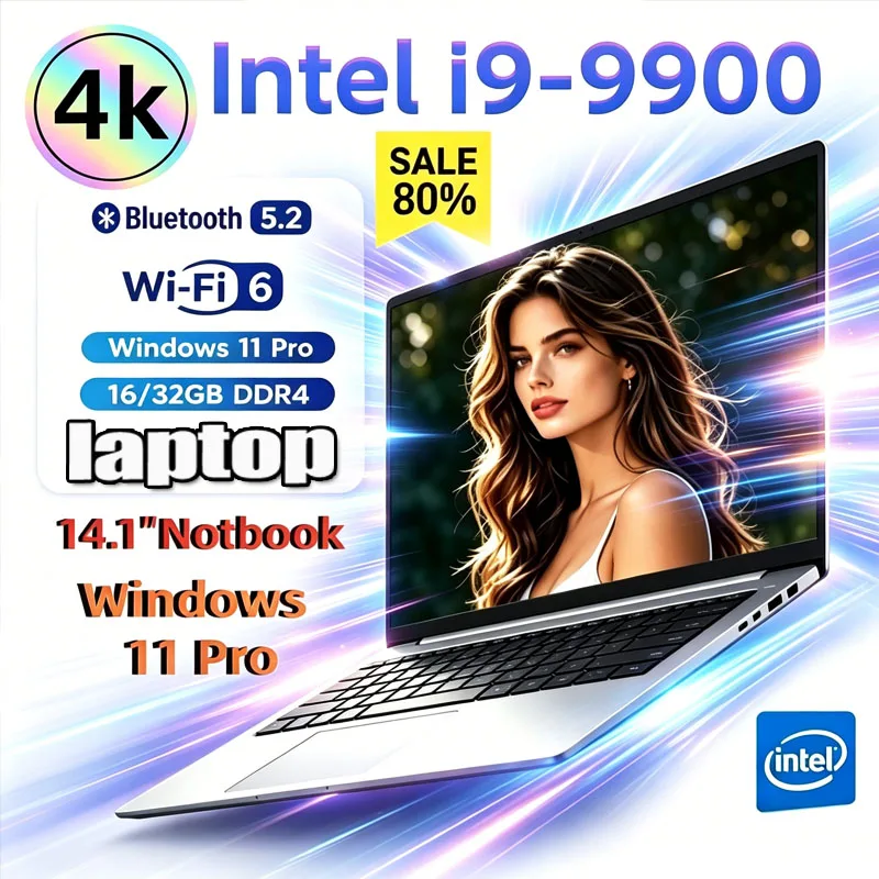 14.1" Gaming Laptop Intel Core I9-9900 32GB+2TB Windows 11 1920x1080 HD Backlit Keyboard Ultra Slim Notebook Computer Office PC