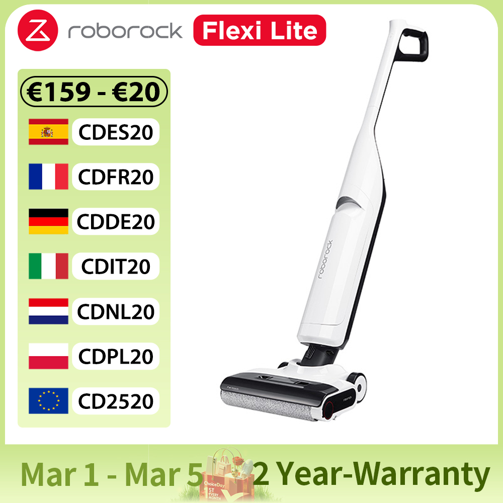 Roborock Flexi Lite Aspirador a seco e a úmido, Sucção 17000Pa, Limpeza Samrt, Flexível, Leve, Limpeza de rolos
