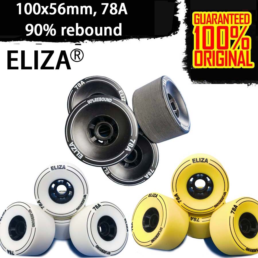 ELIZA rodas de skate longboard 100mm SHR78A, 90% rebote roda longboard elétrica superfície apanhada preto amarelo e branco
