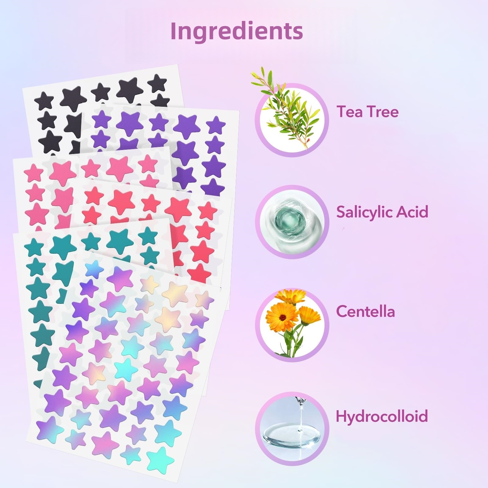 1680 Acnepleisters - Zacht en niet-irriterend, bedekken acne en puistjes - 280 Stervormige Multi-Color Concealer Pleisters Dagelijks gebruik