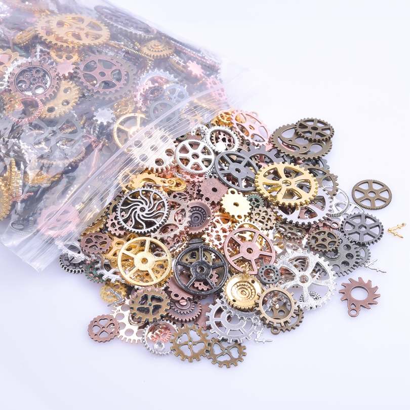 Breloques vintage mécaniques steampunk en forme d'engrenages d'horloge, style punk, couleurs assorties, vente en gros, pour la fabrication de bijoux et accessoires en vrac