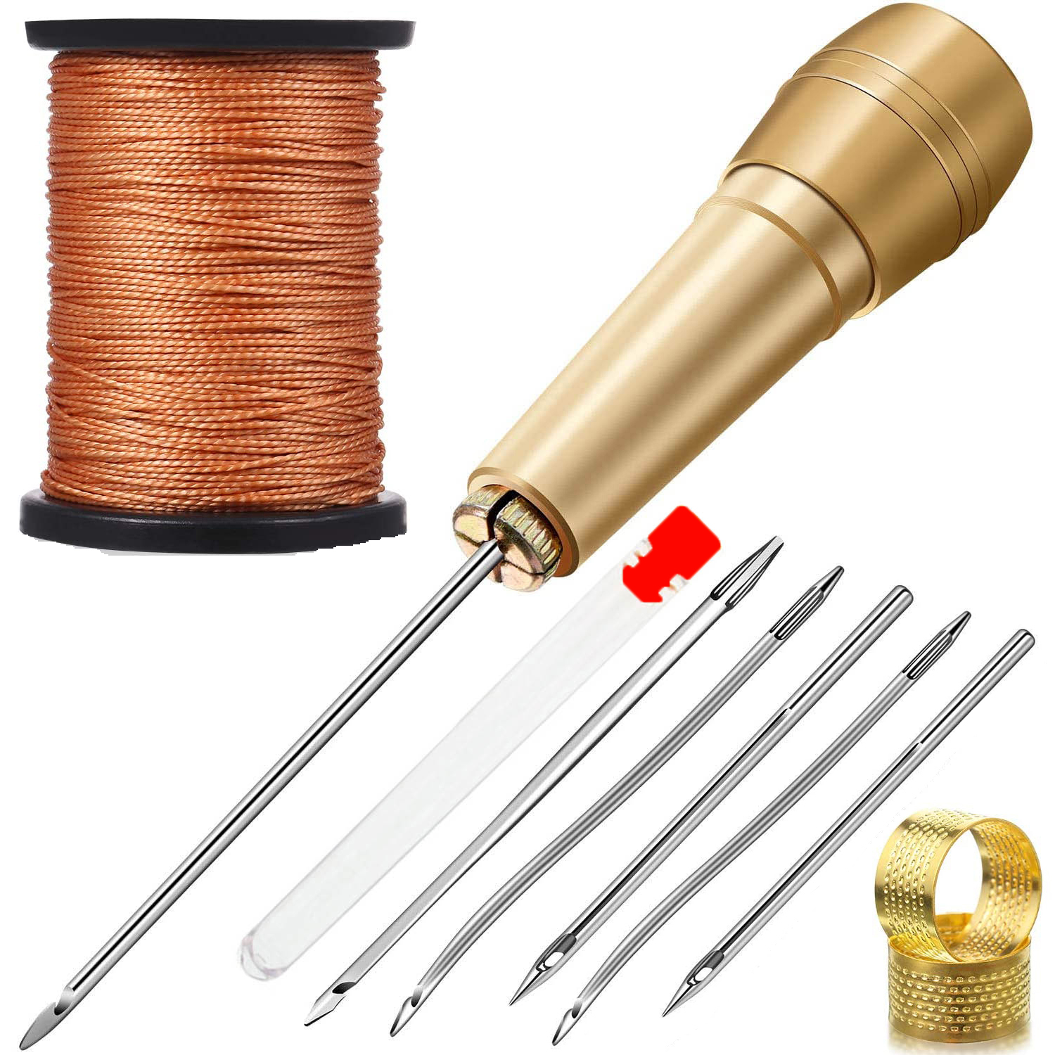 ชุดเย็บผ้าหนัง DIY หนังเย็บ Awl เข็มทองแดงชุดหนังผ้าใบเต็นท์รองเท้าซ่อมเครื่องมือ 3 ด้ายสี