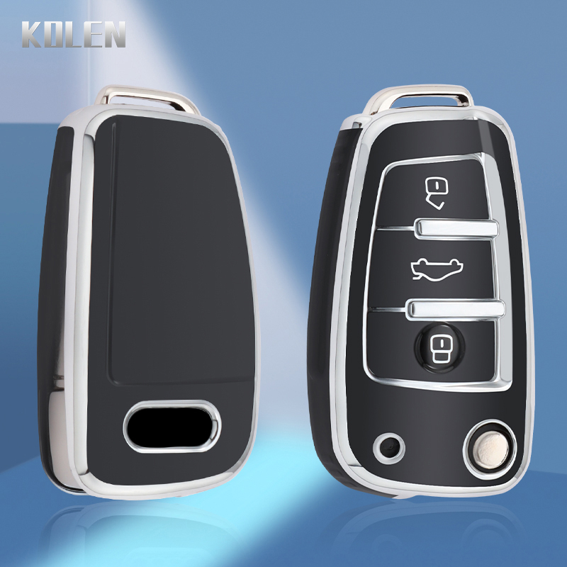 Casing Kunci Flip Mobil TPU Kulit Pelindung Fob untuk Audi A3 8L 8P A4 B6 B7 B8 A6 C5 C6 4F RS3 Q3 Q7 TT 8L 8V S3 Tempat Pelindung Tanpa Kunci